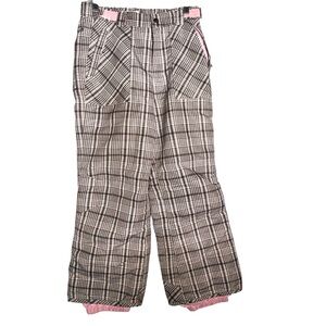 Cherokee Snow Ski Pants Girls Sz L Brown Pink Plaid Insulated Adjustable Waist